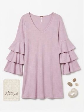 ☀️ Free People "Seashore" Tiered Sleeve Blush Pink Mini Dress Size Small NWT